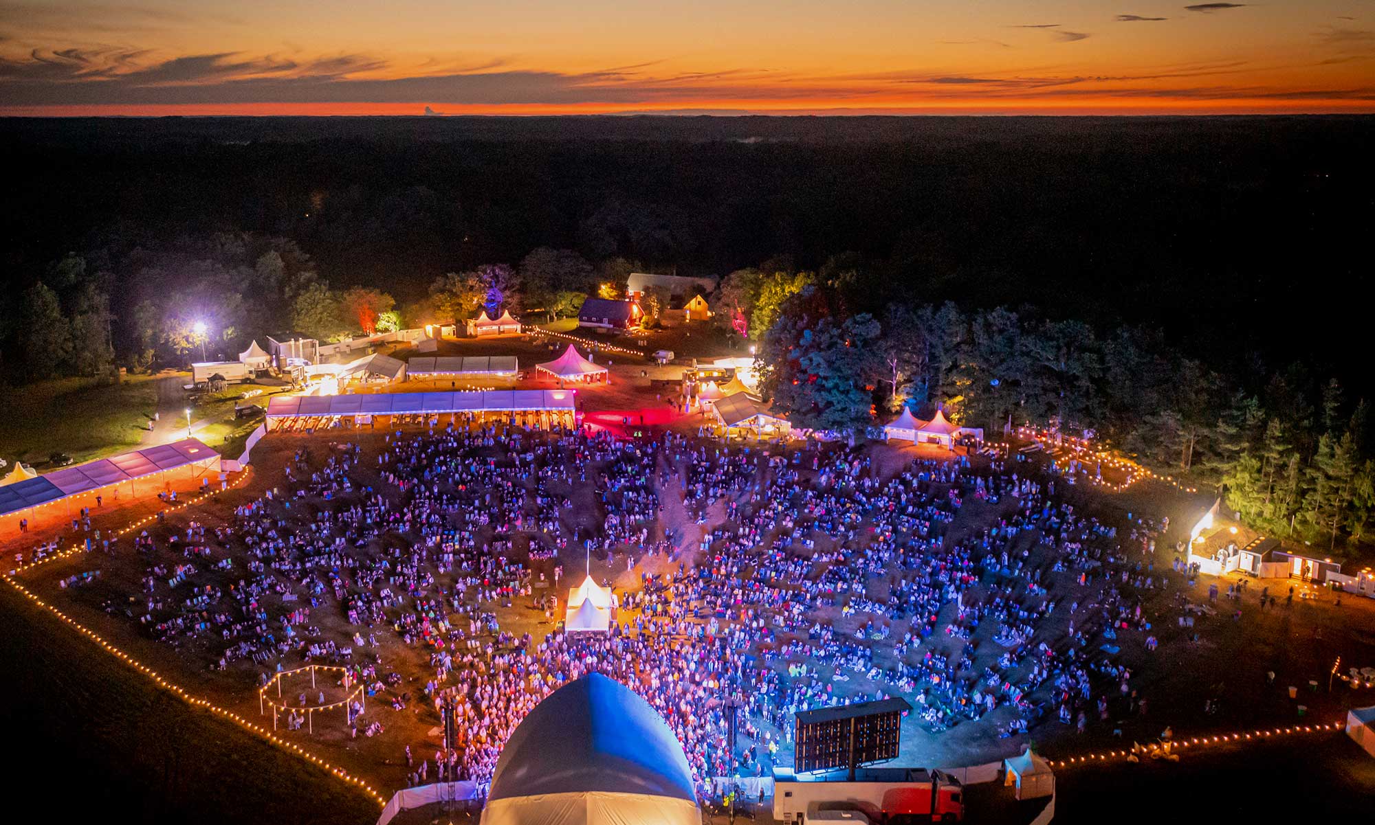 Festival area Torsjö Live seen from above at night